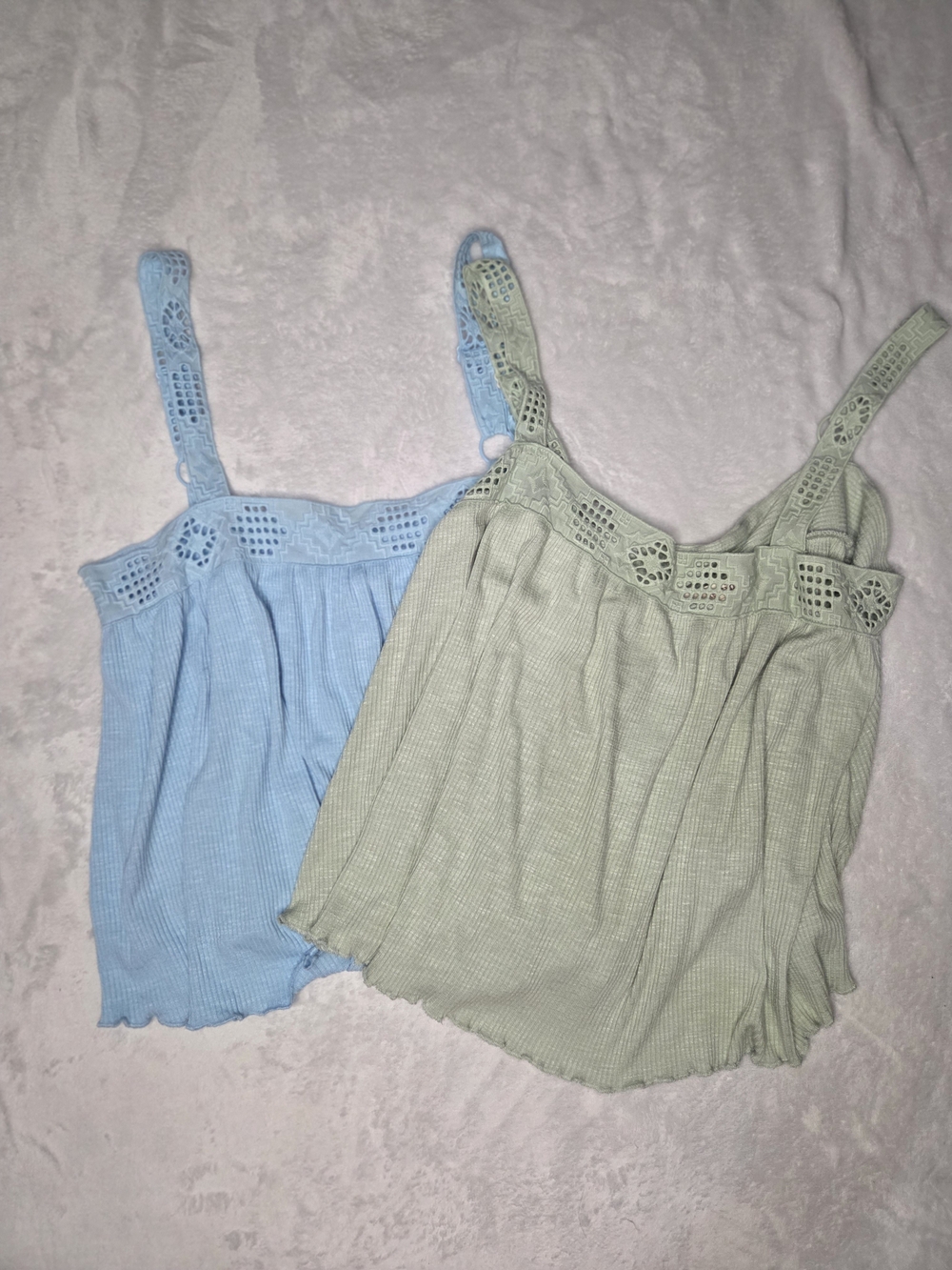 Rewind Lace-Trim Ribbed Camisoles - Light Blue & Sage